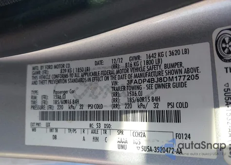 2013 Ford Fiesta Se из США, поврежденный, VIN 3FADP4BJ8DM177205